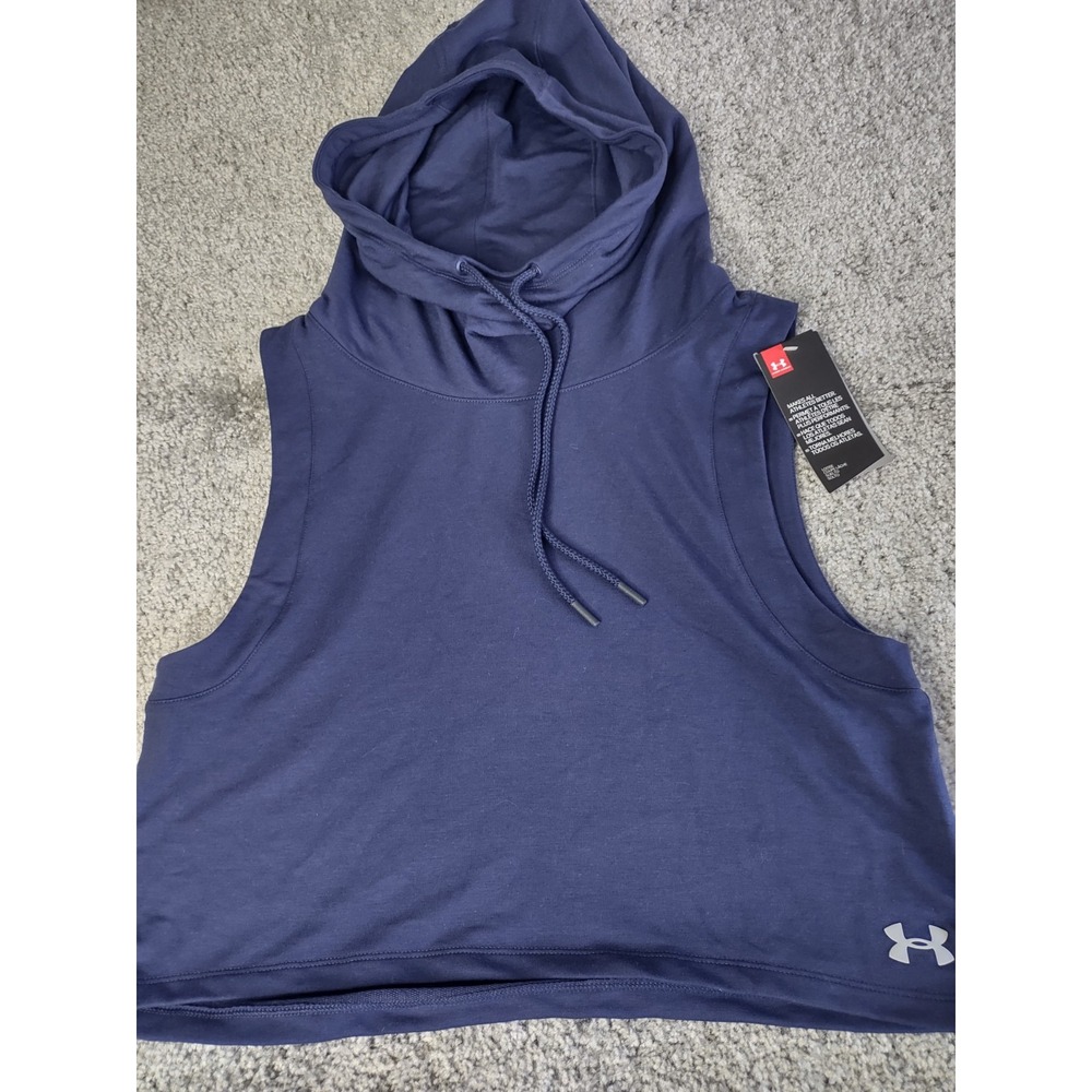Under Armour Sleeveless Funnel Cowl Neck Blue Cropped Hoodie Small Active Casual